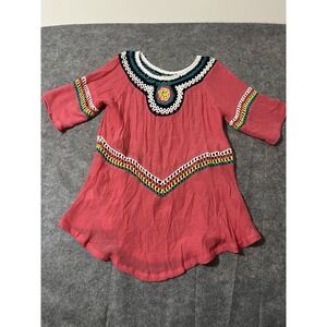 Boho Crochet Trimmed Top Fringe Tunic Festival Beach Cover Up Colorful Flowers M